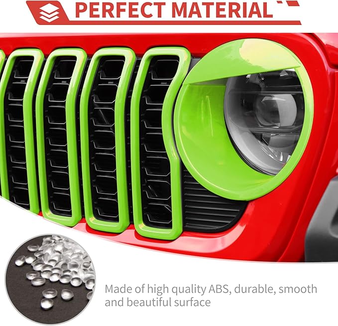 Front Grill Inserts Front Headlight Cover Kit fit for Jeep Wrangler JL JLU Gladiator JT 2024+ Exterior Accessories,Light Green