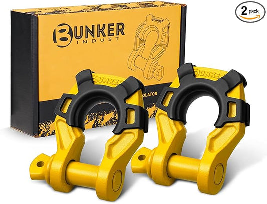 BUNKER INDUST 3/4" D Ring Shackle with 7/8" Pin,Yellow Tow Shackles with Isolator for Use with Tow Strap, Winch, 2 Pack Off-Road Recovery Shackle for Jeep Truck ATV UTV, 42,000lbs Break Strength