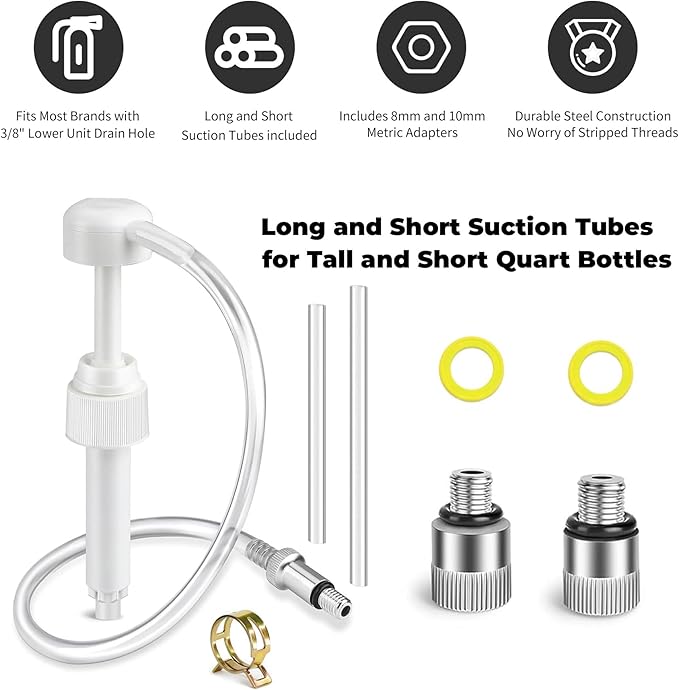 GlückMarine Boat Lower Unit Gear Lube Oil Pump for Standard Quart Bottles Compatible with Most Marine Outboard Motors and MerCruiser Sterndrives