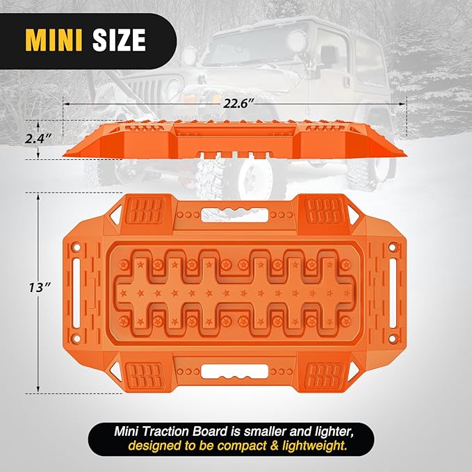 Nilight Recovery Offroad Traction Boards Mini Short Emergency Tire Tracks Mats For 4WD 4X4 ATV UTV on Mud Sand Snow (2PCS Orange)