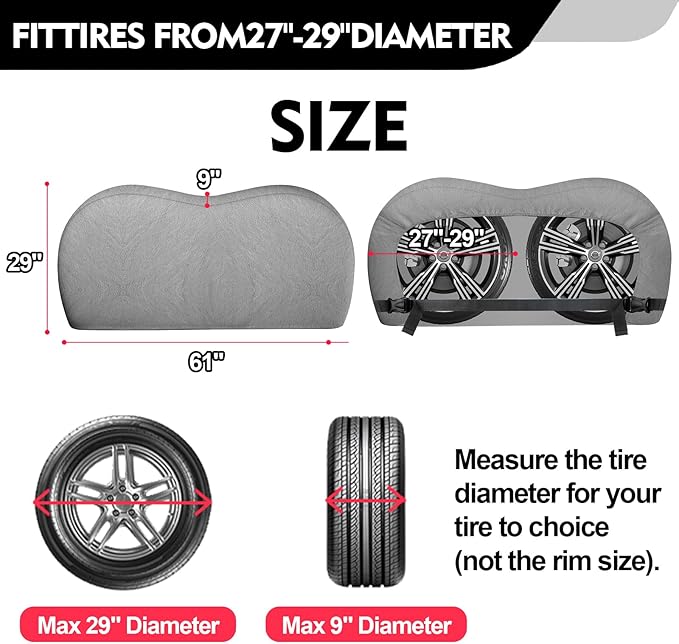 K-Musculo RV Tire Covers, Heavy-Duty Leather Wheel Cover, 2 Pack Fits 27"-29" Dia Tires, Double Buckles, Suitable for Truck, Trailer, Universal for All Seasons (Grey)