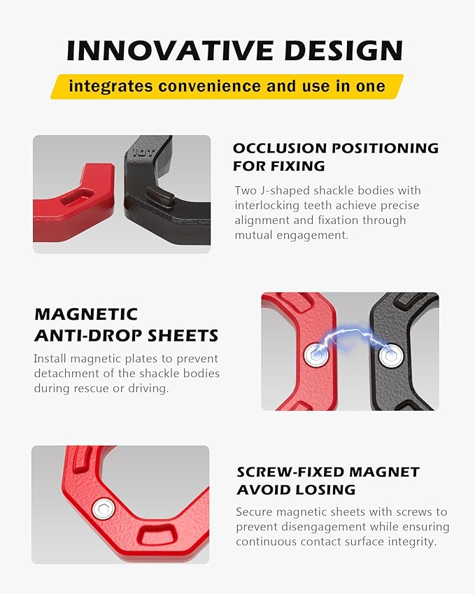 3/4" D-Ring Shackles, Heavy Duty Forged Steel Shackles with 7/8" Pin, Easy Open D-Ring Shackles Towing Winch Hooks for Recovery, Trucks, SUV, ATV, UTV, Off-Road Vehicles, Black Red