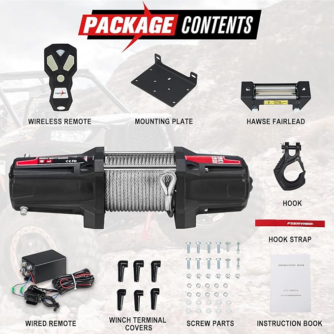 FieryRed ATV/UTV Winch 12V 5500 lb Electric Winch with Steel Cable, with Wireless Remote Control Hawse Aluminium Fairlead & Mounting Bracket, Waterproof IP67