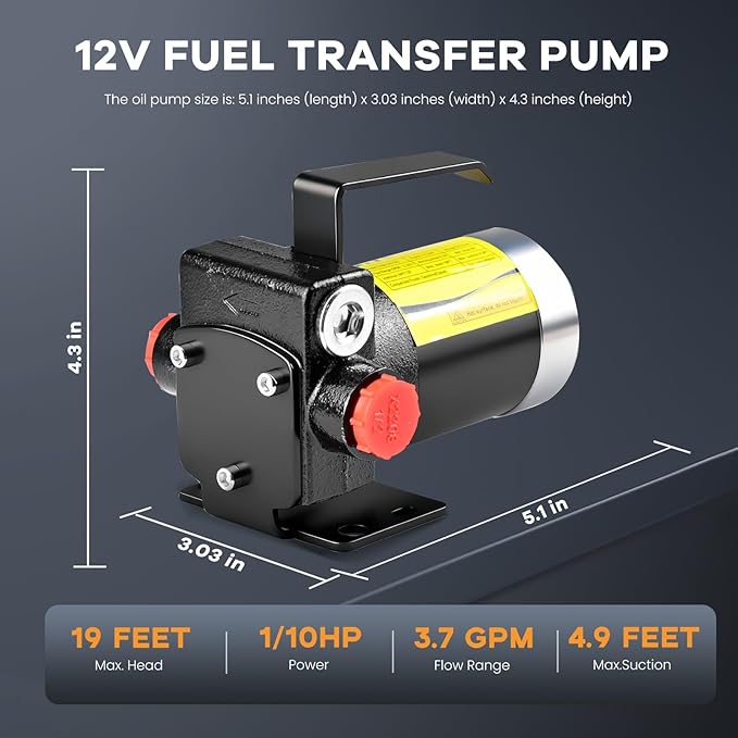 12V DC Gasoline Fuel Pump Kit, Self-priming Fuel Transfer Pump, Reversible Pumping, Overheat Protection, Explosion-proof, Suitable for Gasoline, Diesel, Mineral Oil, Kerosene