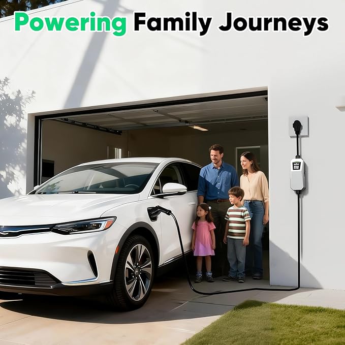 40 Amp Level 2 EV Charger for Home, 240V Electric Vehicle Charging Station with NEMA 14-50 Plug, LCD Display, 21ft Cable, Outdoor Rated, SAE J1772 Compatible