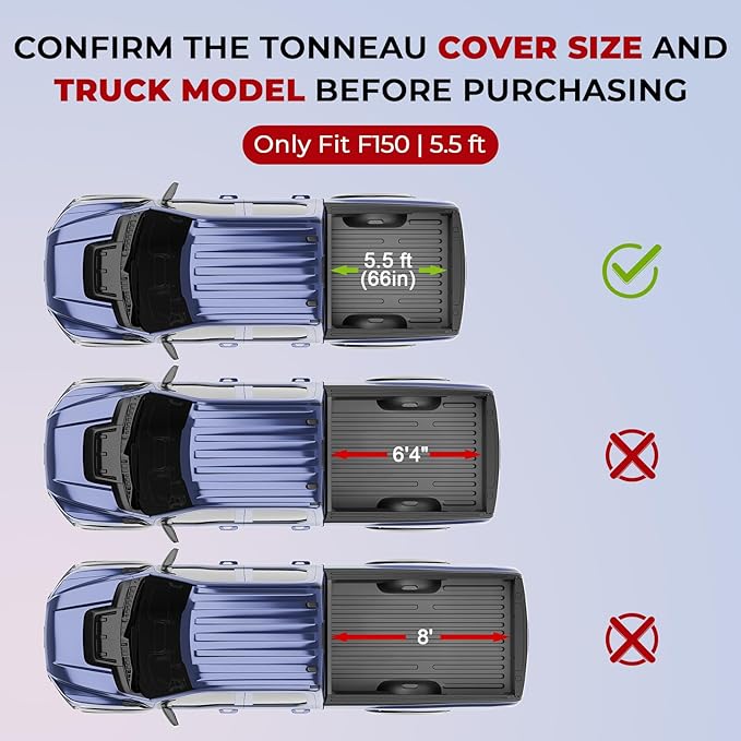 FRP Tonneau Cover Truck Bed for Ford F150 5.5 FT Bed (67.1") 2015-2025, Hard Tri Fold Heavy-Duty Locking Drill-Free Install Dustproof Waterproof Fiberglass Anti-Theft Security 5.5FT