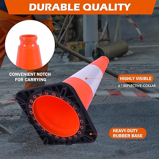 4 Pack 18" Orange PVC Traffic Safety Cones with Weighted Black Base – Durable High-Visibility Cones for Parking, Construction, Roadwork, and Driving Practice (Orange, 18 inch -4 Pack)