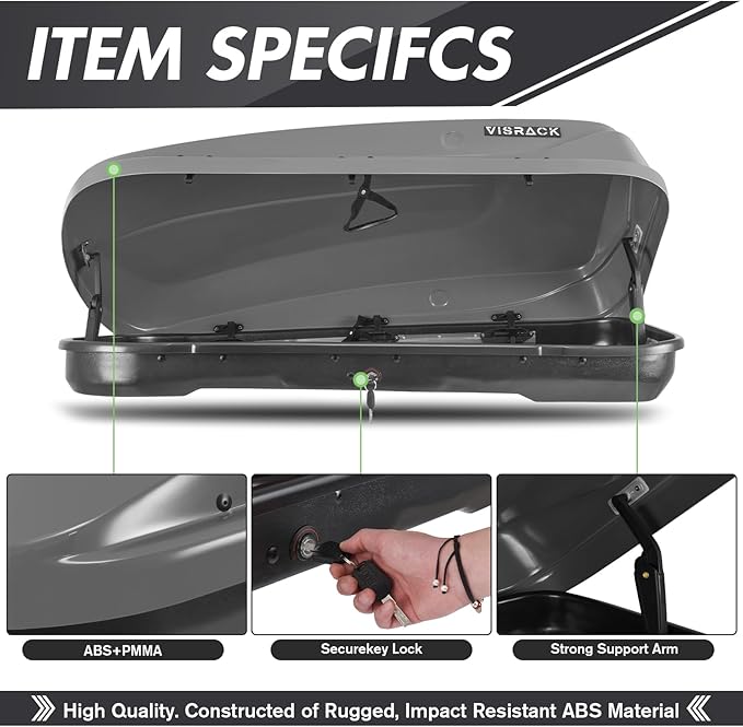 Hard Shell Roof Cargo Carrier with Security Keys, Roof Box, Cargo Box, 56 (L) x 30 (W) x 13.7(H) Inches, 13 Cubic Feet (Tool-Free Install), Gray