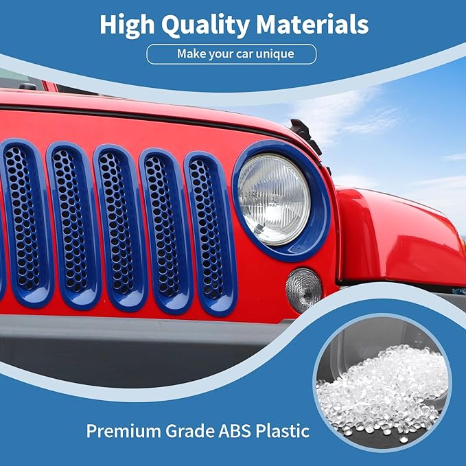 for Jeep JK Front Grille Inserts & Headlight Cover Trim Ring for Jeep Wrangler JK JKU 2007-2017 Blue Exterior Accessories 9pcs