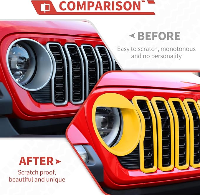Front Grill Inserts Front Headlight Cover Kit fit for Jeep Wrangler JL JLU Gladiator JT 2024+ Exterior Accessories,Yellow