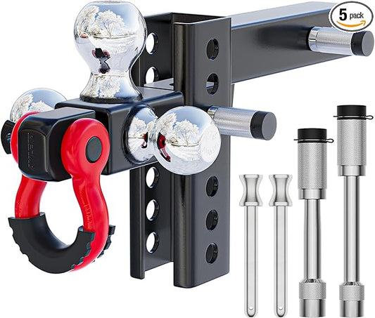 Ayleid Trailer Hitch Tri-Ball Mount with Anti-Theft Locking Hitch Pin&Hook&Rotatable Tow Shackle,Fits 2-in Receiver with 1-7/8-in,2-in,2-5/16-in Hitch Ball Adjustable with Shackle