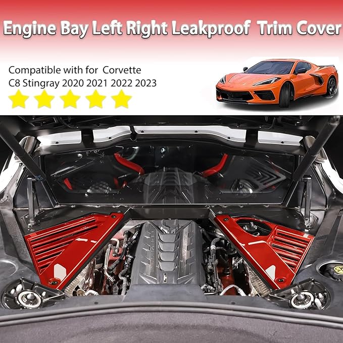 2Pcs Red Engine Bay Panel Cover,Rear Engine Covers Left Right Engine Case Guards Protector Compartment Filler Covers for Corvette C8 Stingray 2020+ for C8 Z06 2023+
