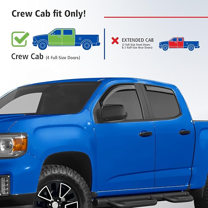 Goodyear Shatterproof in-Channel Window Deflectors for GMC Canyon 2015-2022 Crew Cab, Rain Guards, Window Visors for Cars, Vent Deflector, Car Accessories, 4 pcs - GY007707