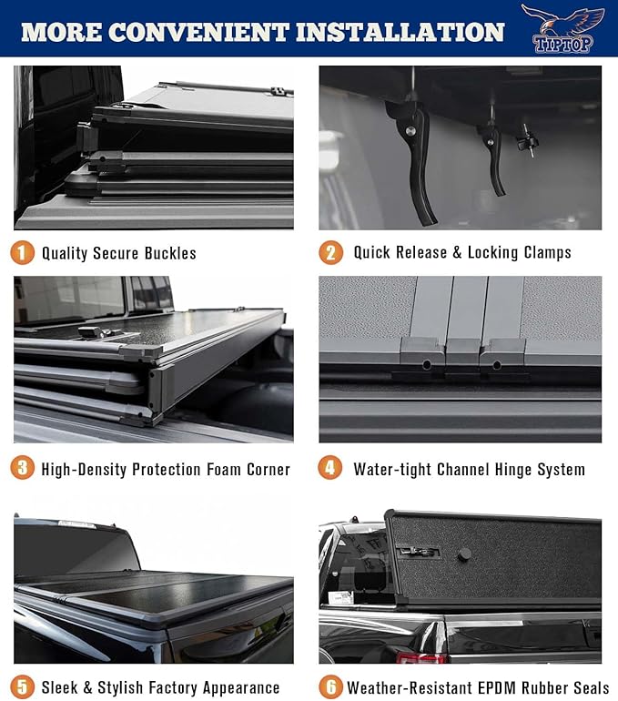 TIPTOP Tri-Fold Hard Tonneau Cover Truck Bed FRP On Top for 2004-2014 F150 & 2006-2014 Mark LT 6.5ft Bed (78.8") | TPM3 |