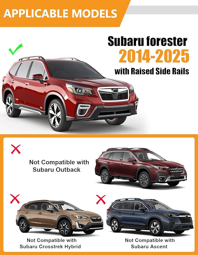 KINGGERI 300lbs Roof Rack Cross Bars Compatible with Subaru Forester 2014-2026 with Raised Side Rails (Not for Wilderness), Lockable Heavy Duty Aluminum Roof Rails Crossbars Luggage SUV Accessories
