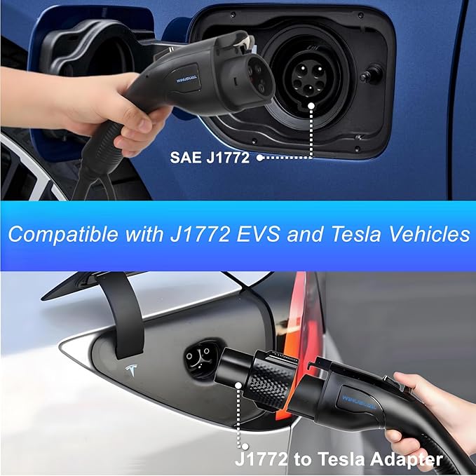 40 amp EV Charger Level 2 & 1 Portable EV Charging Station with 25FT Cable, 240V, NEMA 14-50 Plug with SAE J1772 Fast Charging for Indoor/Outdoor(with Tesla Adapter & NEMA 5-15 Plug)
