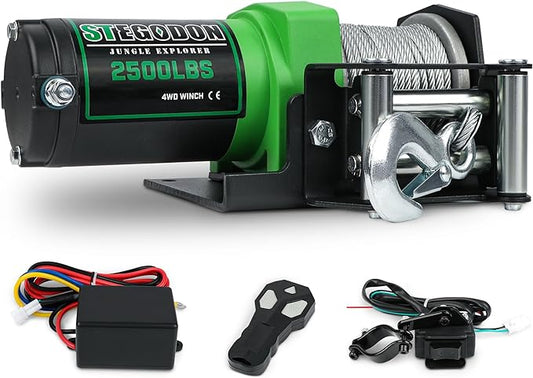 2500 lb. ATV/UTV Electric Winch, 12V Waterproof Steel Cable Winch,Electric Winch with Wired Remote and Wireless Remote for ATV UTV Towing,Boat,Off-Road