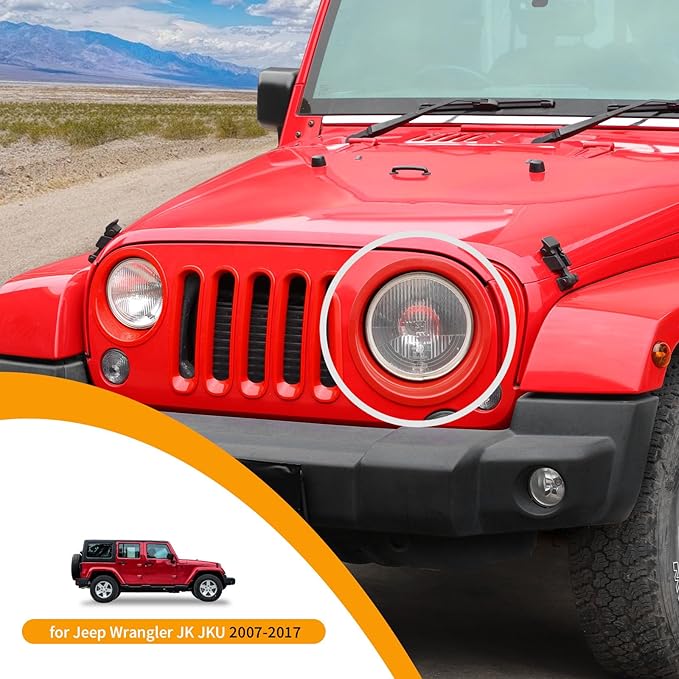Hoolcar Front Grille Insert Cover & Headlight Bezel Cover Trim Fit for Jeep Wrangler JK JKU 2007-2017, Exterior Accessories, Red