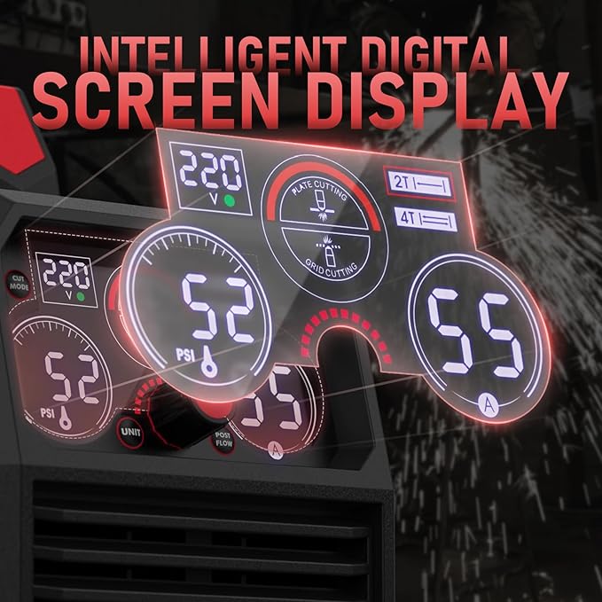 YESWELDER CUT-55DS PLUS Plasma Cutter, 55Amp Non-Touch Pilot Arc Air Power, 2-In-1 Plate Cutting/Grid Cutting Large Digital Display 110/220V Dual Voltage IGBT Inverter Plasma Cutting Machine