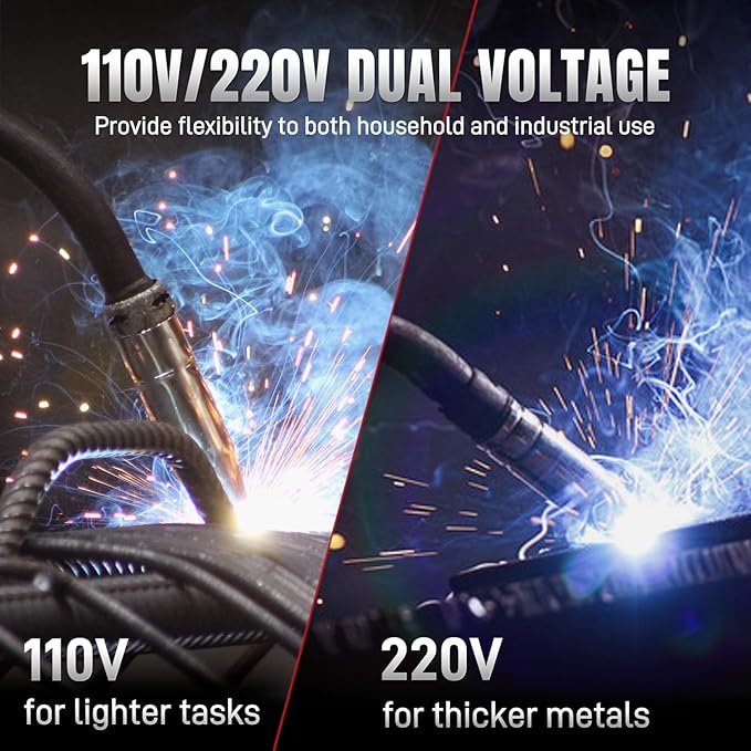 ANDELI 145A MIG Welder 4-in-1，110V/220V Dual Voltage [Large LED Display]Gas MIG/Flux Core MIG/Lift TIG/Stick Multiprocess MIG Welding Machine with Synergy，Full Kit (Bonus MIG Wire&FluxCore Wire)