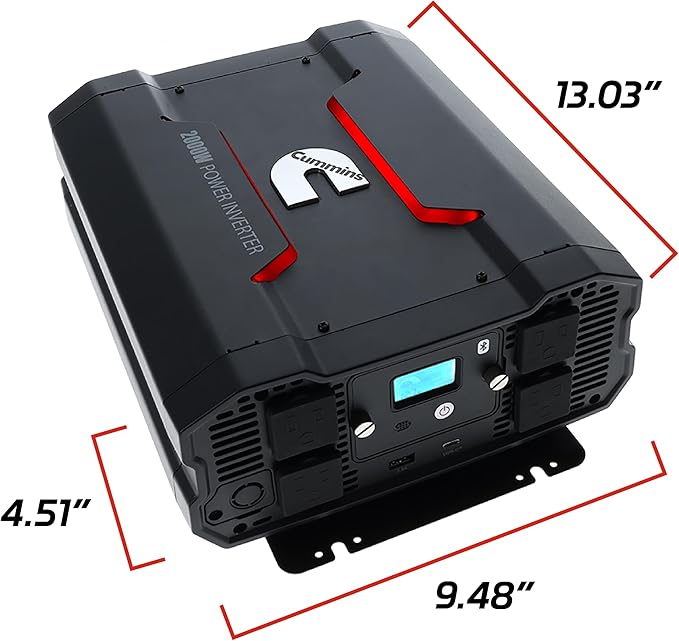 Cummins 2000 Watts Inverter Modified Sine Wave Truck Inverter 12 Volts to 110 Volts Four AC Outlets Two USB Ports (Plus Full Cable Kit) - CMN2000W - Inverters for Vehicles, Van Life, Camping