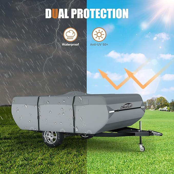 Pop Up Camper Cover 16'-18', 7 Layers Waterproof Pop-up Tent Trailer Cover Anti-UV Folding Camper RV Cover for Motor Home