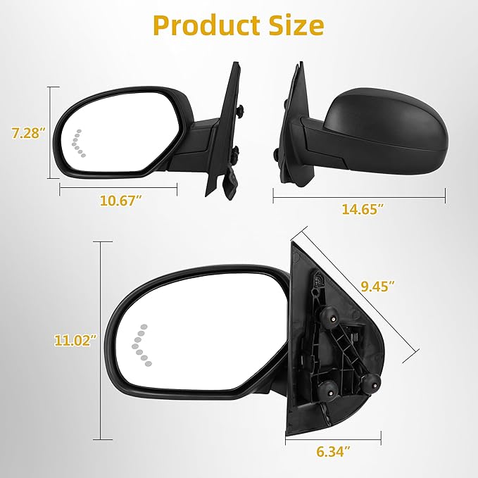 DWVO Towing Mirrors Compatible with 2007-2013 Chevy Silverado GMC Sierra 1500, 2007-2014 Suburban Yukon XL 1500 Tow Mirror, Power Heated Adjustable with LED Arrow Turn Signal Side Mirrors Pair