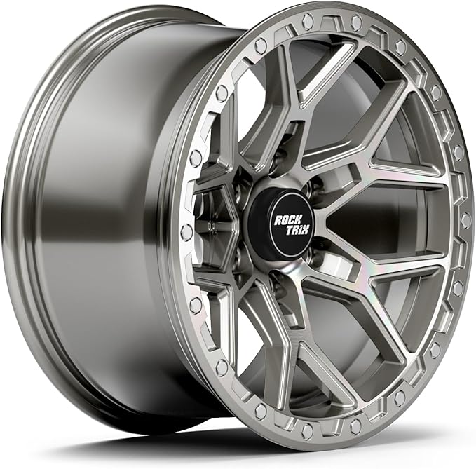 RockTrix RT107 18 inch Wheel Compatible with Chevrolet Silverado 1500 Tahoe 6x5.5" (6x139.7) Bolt Pattern, 18x9 (-12 Offset, 4.5 Backspace), Silver, Also fits GMC Sierra 1500 Yukon