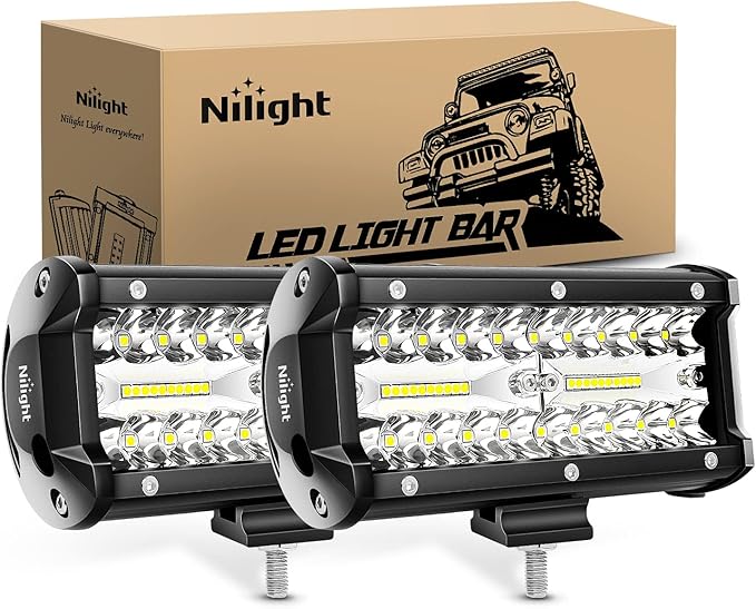 Nilight 18022C-B 6.5Inch 2PCS 6.5 Inch 120W Spot & Flood Combo Bar Driving Waterproof Led Work Light Triple Rows Off-Road Truck Car ATV SUV Jeep Cabin Boat, 2 Years Warranty