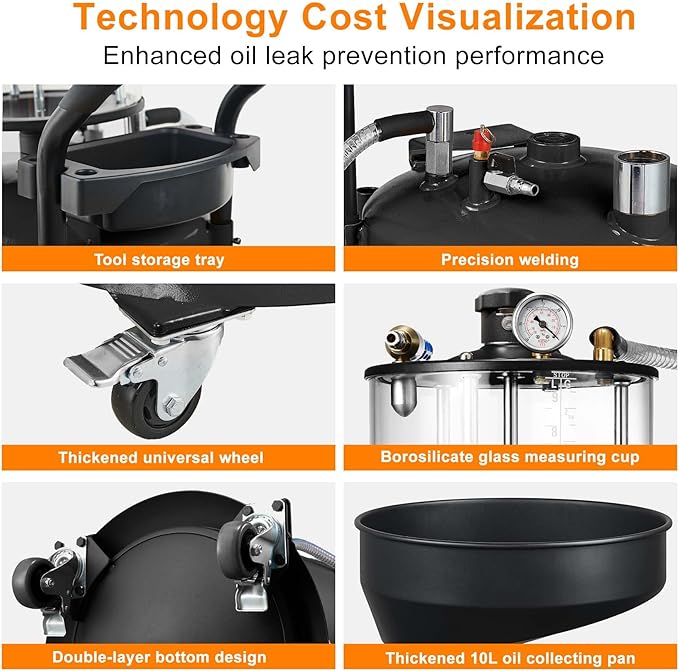 Industrial Fluid Drain Tank, Oil Drain Extractor, Portable Pneumatic Waste Oil Drain with Wheels (Red 5701)