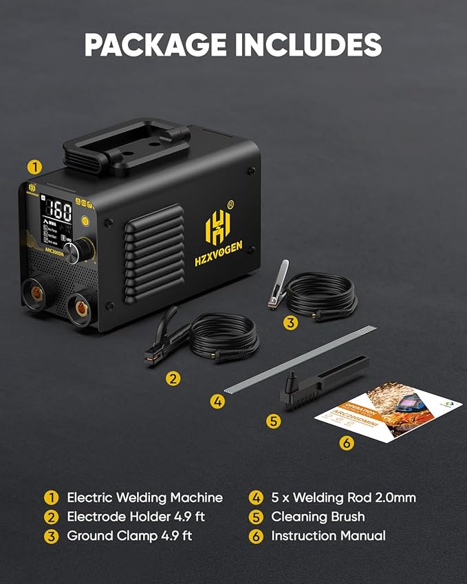 H HZXVOGEN 160A Stick Welder, 2 in 1 Lift TIG/MMA ARC Welder Machine, 110V Mini Portable Welding Machine with Arc Force, Hot Start, Anti-Stick, LED Digital Display DC Inverter Welder(ARC200DMINI)