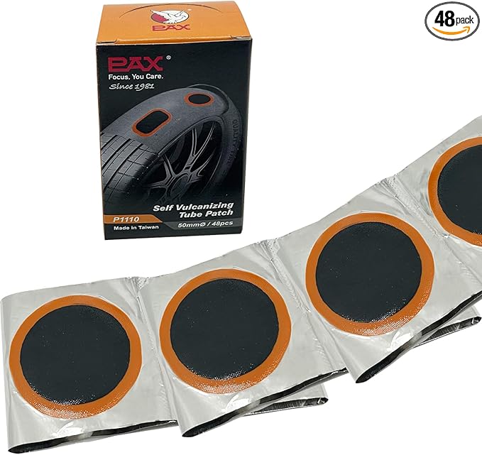 PAX 48 Pcs 50mmØ Round Inner Tube Patches, Puncture Flat Tire Repair Patch for Car, Truck, Tractor, Agricultural Vehicles, Motorcycle, BMX, ATVs, River Floating, Inflatable Rubber