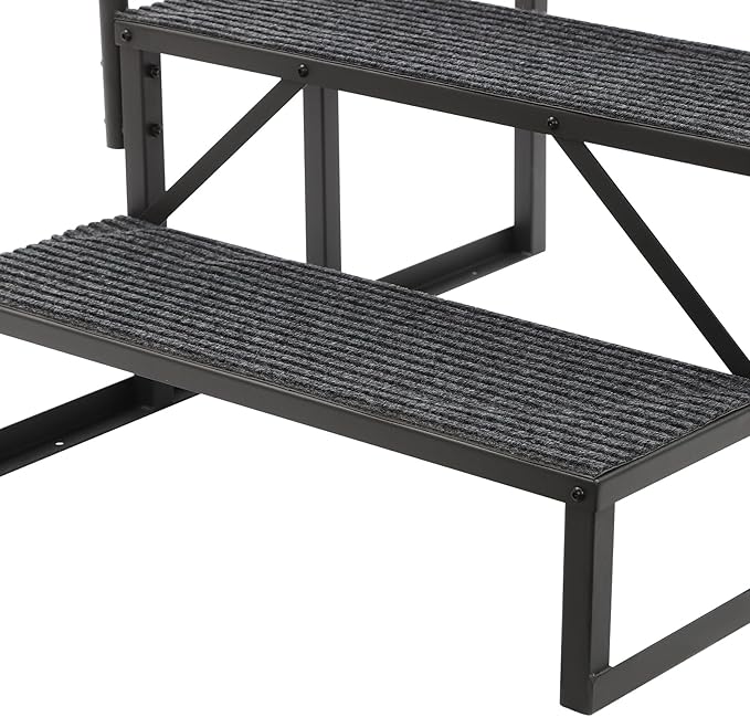 RV Steps with Handrail, 3-Step Stairs Steps, Upgrade RV Stair W/Non-Slip Mat, 450Lbs Mobile Home Stairs for RV, Travel Trailer, Camper Outdoor