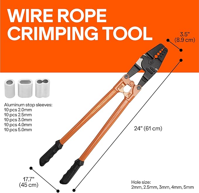 Wirefy Wire Rope Crimping Tool | Swaging Tool for Aluminium Ferrule Sleeves | Heavy-Duty Steel Cable Crimping | Wire Rope Crimper | Cable Crimp with Cutting Function