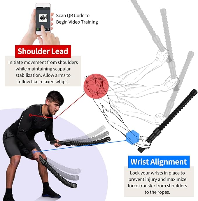 Ropeless Battle Ropes for Home Gym Workout, Lightweight Exercise Ropes for Fitness Beginners, Portable Cordless Training Equipment with Non-Slip Gloves