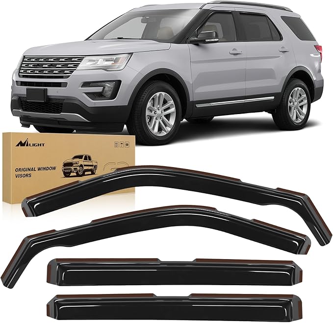 Nilight in Channel Window Deflectors for Ford Explorer 2011 2012 2013 2014 2015 2016 2017 2018 2019 Vent Window Visors,Rain Guards-4PCS