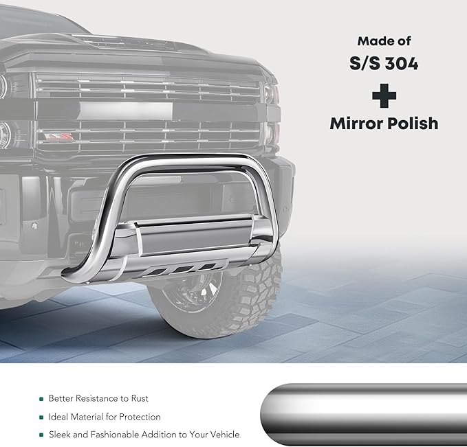 YHTAUTO 3" Bull Bar Push Bar with Skid Plate Light Mount Fit Ford Models, Bronco Sport 2021-2022 Sport Utility, S/S 304 Brush Guard for Truck Front Bumper Off Road Accessories