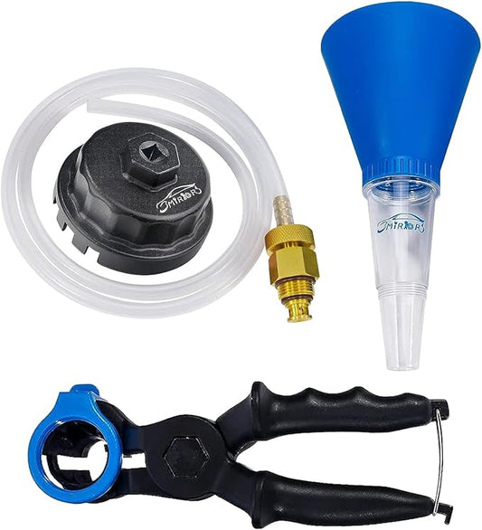 3mirrors Oil Filter Wrench set, Drain Hose & Engine Oil Funnel Set for Toyota Lexus 2.0L - 5.7L Engine with 64mm Cartridge Style Oil Filter System