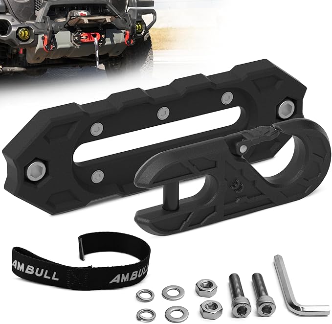 Towing Winch Fairleads with Tow Hook, Upgrade Al Hawse Fairlead with G80 Heavy Duty Forged Steel Winch Hook for Electric Winch, 33000lb Break Strength, for Synthetic Rope Recorvery, BlackBlack