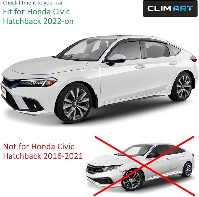 CLIM ART Incredibly Durable Rain Guards for Honda Civic 2022-2026 Hatchback, Original Tape-on Window Deflectors, Vent Deflector, Window Visors, Car Accessories, 4 pcs. - 422072