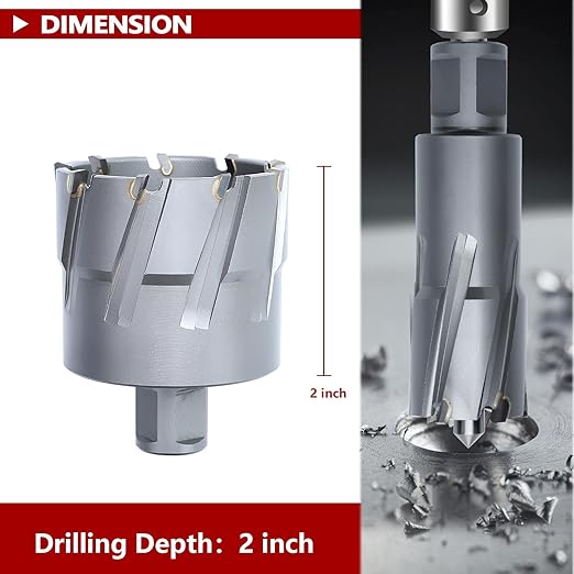 1-9/10" x 2" Annular Cutter with Weldon Shank,Carbide Tip Annular Drill Bit for Stainless Steel, Iron (2" Depth, 1-9/10" Diameter)