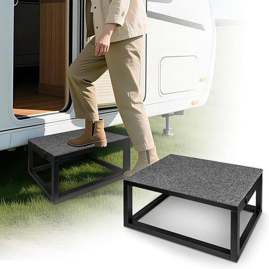 1 Step Stool for RV, Heavy Duty Anti-Slip Step with Dual Cross Beams, Portable Step for Camper, Hot Tub, Trailer, Truck