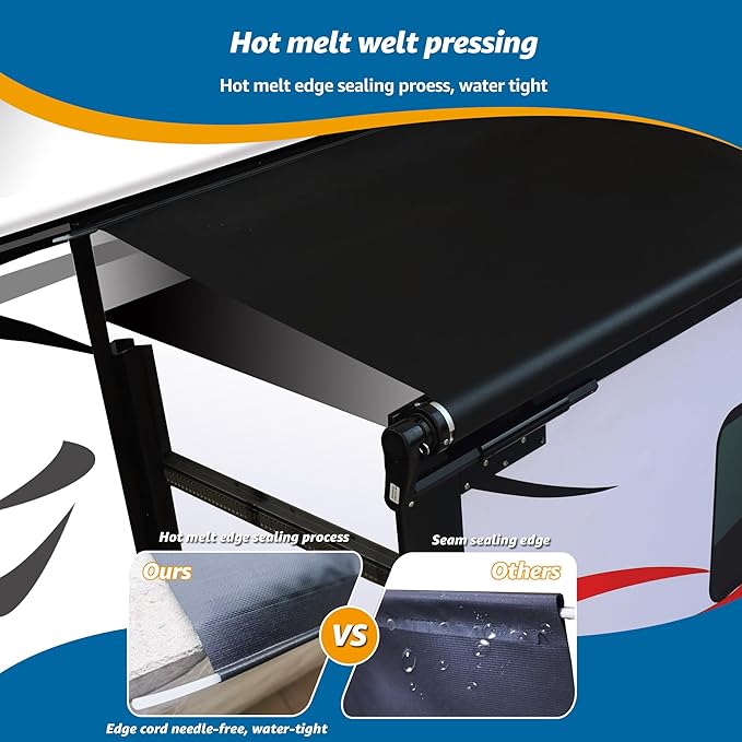 Slide Topper Awning Slide Out Cover Plus Disassembly-Free Adjustment Mechanism with 49" Extension Full Kit for RV,5th Wheel,Trailer,Camper -Black Solid, 7' (6'7" Fabric)