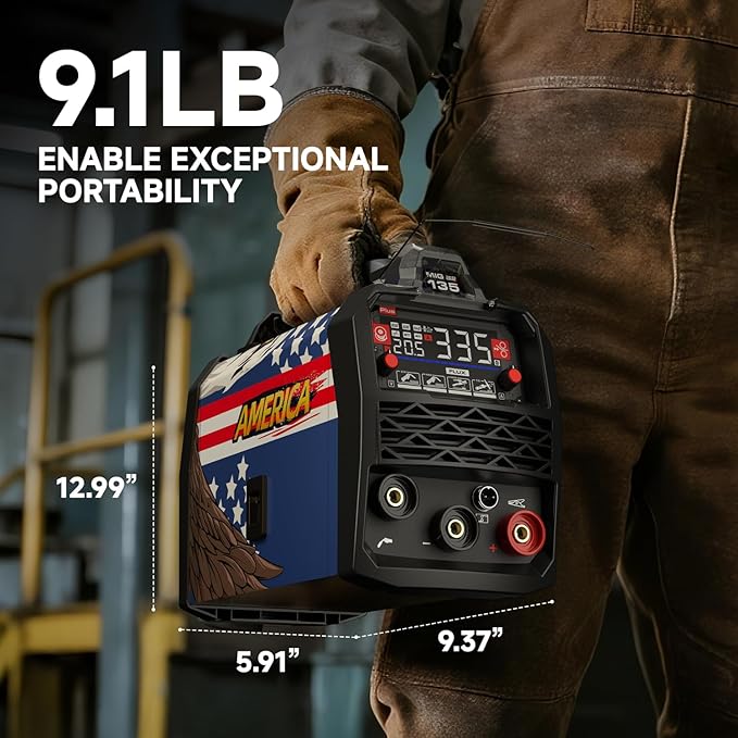 ANDELI 135Amp MIG Welder 110V/220V Dual Voltage, Portable Flux Core MIG/Lift Tig/Stick 3-in-1 Multiprocess MIG Welding Machine with Synergy, LED Display Full Kit (Bonus Welding Helmet & Gloves)