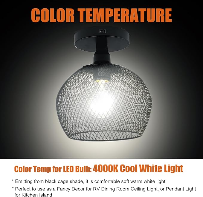 Facon 12V 7inch RV Pendant Dining Table Light with Replaceable Bulb (1 X E26 Bulb Included), RV Camper Dinette Light with On&Off Switch, 12Volts Pendant Lamp for Automotive Kitchen Island