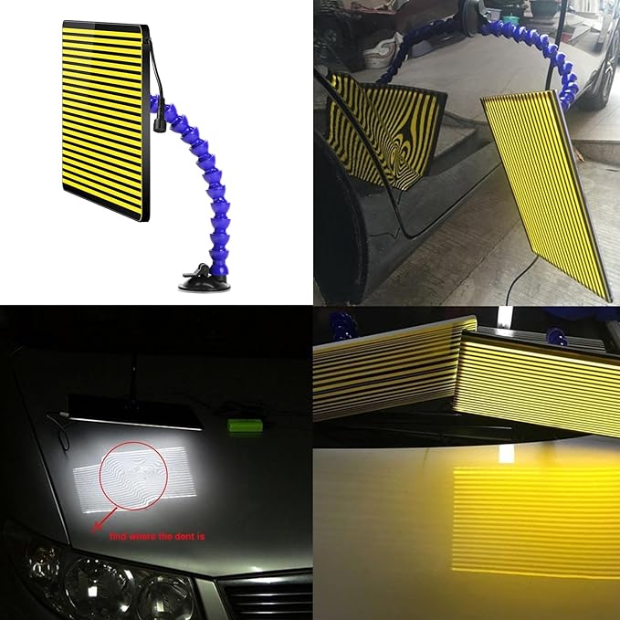 LED Stripe Line Board Paintless Dent Repair Tools Double Stripe USB Line Reflector Board with Adjustable Holder for Car Body dent Removal Testing Tool