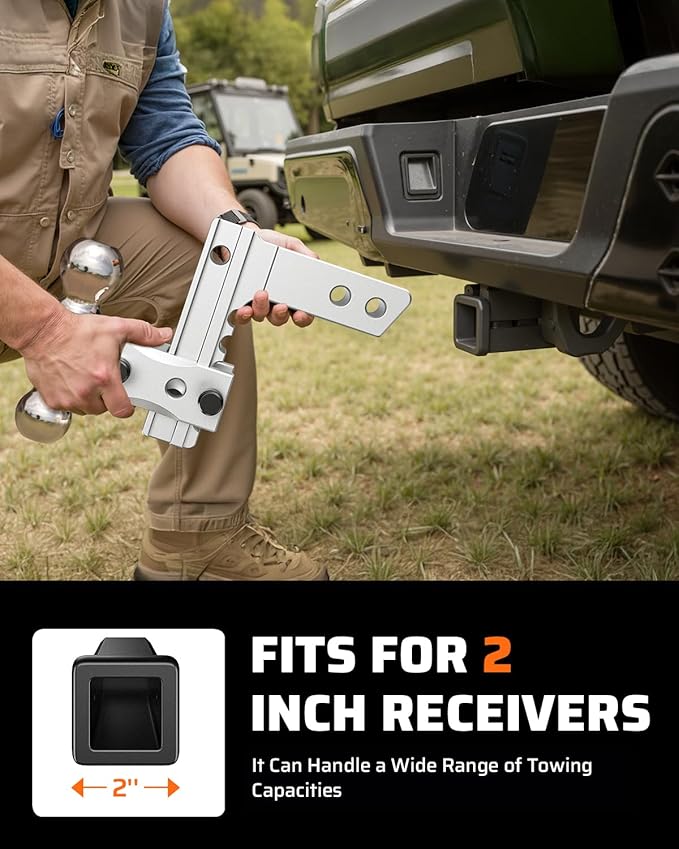 Ehaho Adjustable Trailer Hitch, Drop Hitch 2 Inch Receiver with 6 Inch Drop/Rise for Truck 12,500 LBS GTW, Waterproof Double Anti-Theft Locking Hitch Pins