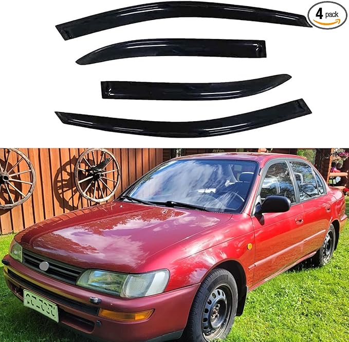 Original 4pcs Side Window Deflectors Shade, Outside Mount Tape-On Rain Guards Set, Side Window Visors Compatible with 1993-1997 Toyota Corolla Sedan 94022