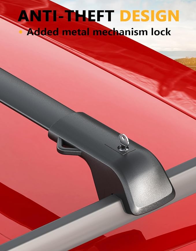 Tuyoung 300lbs Roof Rack Cross Bars Compatible with Jeep Cherokee 2014-2023, Lockable Heavy Duty Aluminum Anti-Theft Metal Lock Roof Rails Crossbars Rooftop Cargo Bars Luggage Racks
