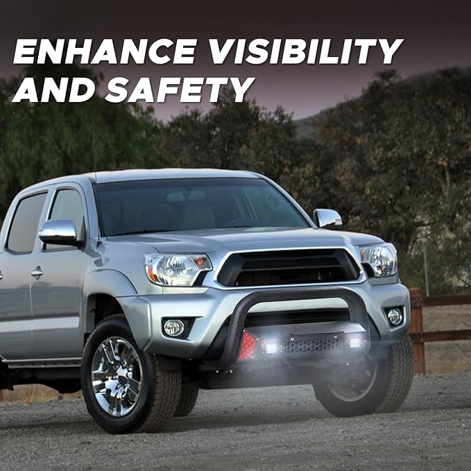Bull Bar Fit for Toyota Tacoma 2nd gen 05 06 07 08 09 10 11 12 13 14 15 with LED Light & w/License Plate Bracket DIY Paintable Truck Front Bumper Brush Push Bar Front Grille Guard Protector